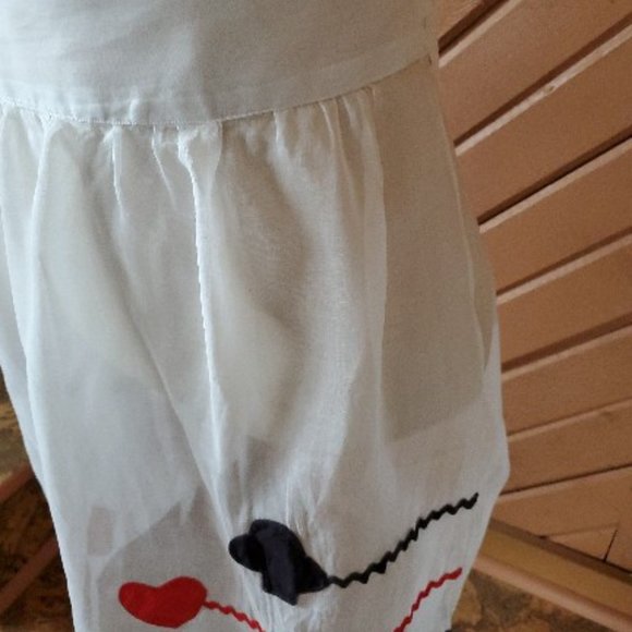 Vintage 50s 60s Half Apron White Shear w/ Appliquéd Card Theme & RicRac Trim - Picture 2 of 5